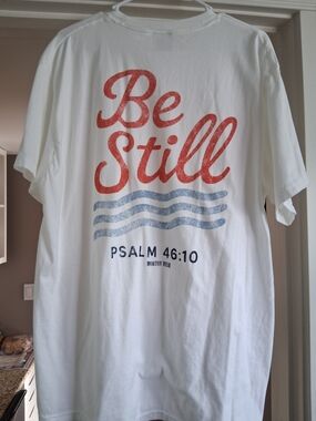 Comfort Colors Psalms 46:10 White Short Sleeve Tee with Light Blue Wave Accent